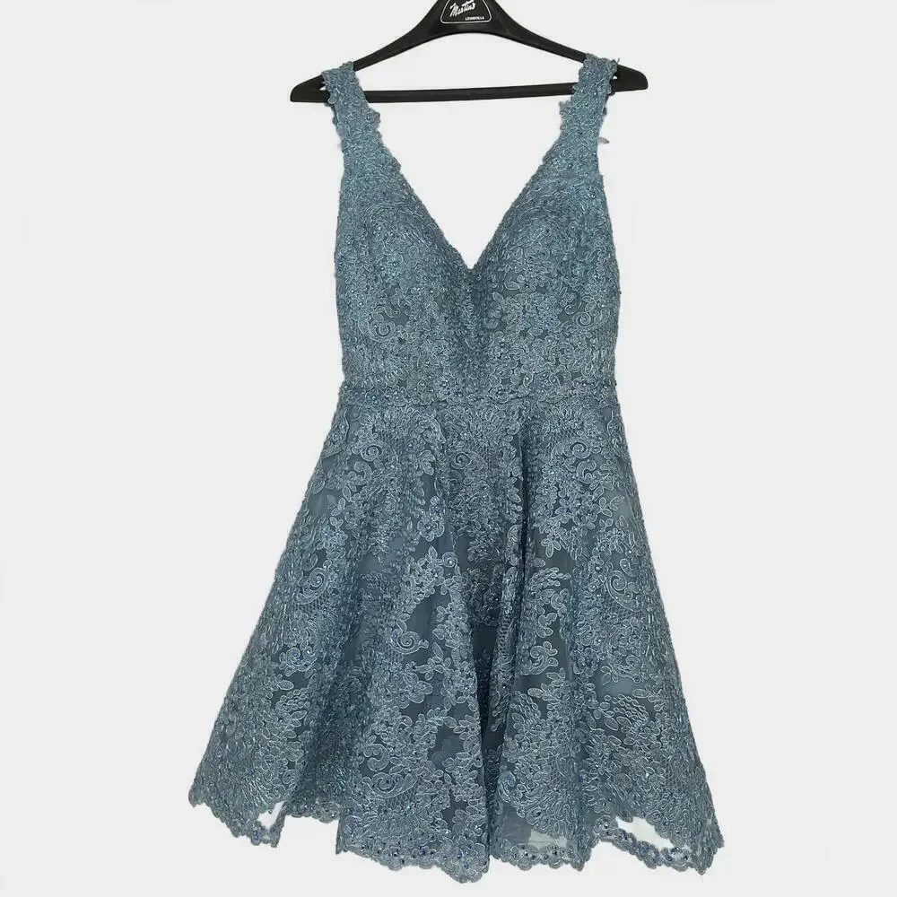 Sherri Hill | Dresses | Sherri Hill Lace Dress Elegant Blue Fit Flare |  Poshmark